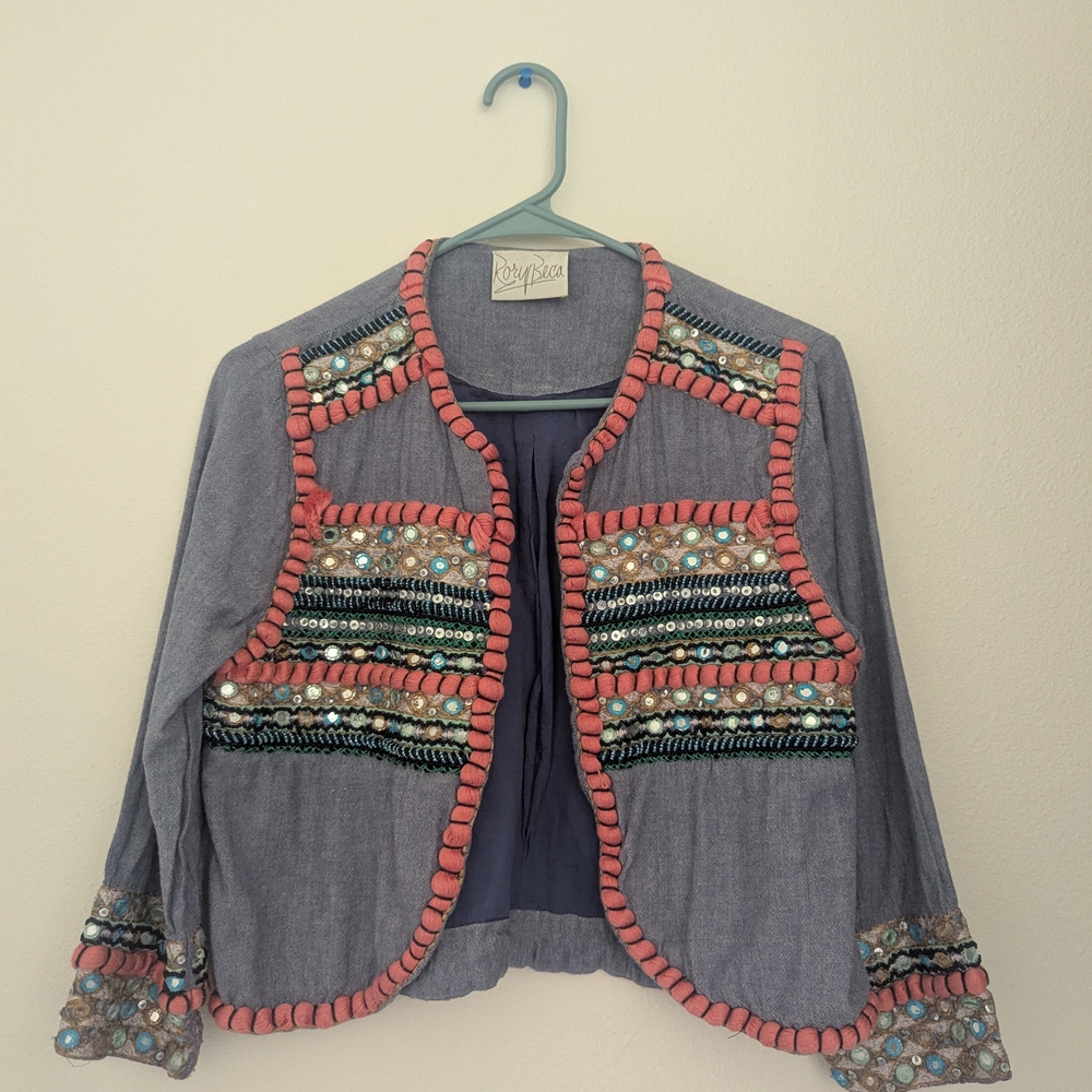 Embellished Gray Jacket with Coral Accents